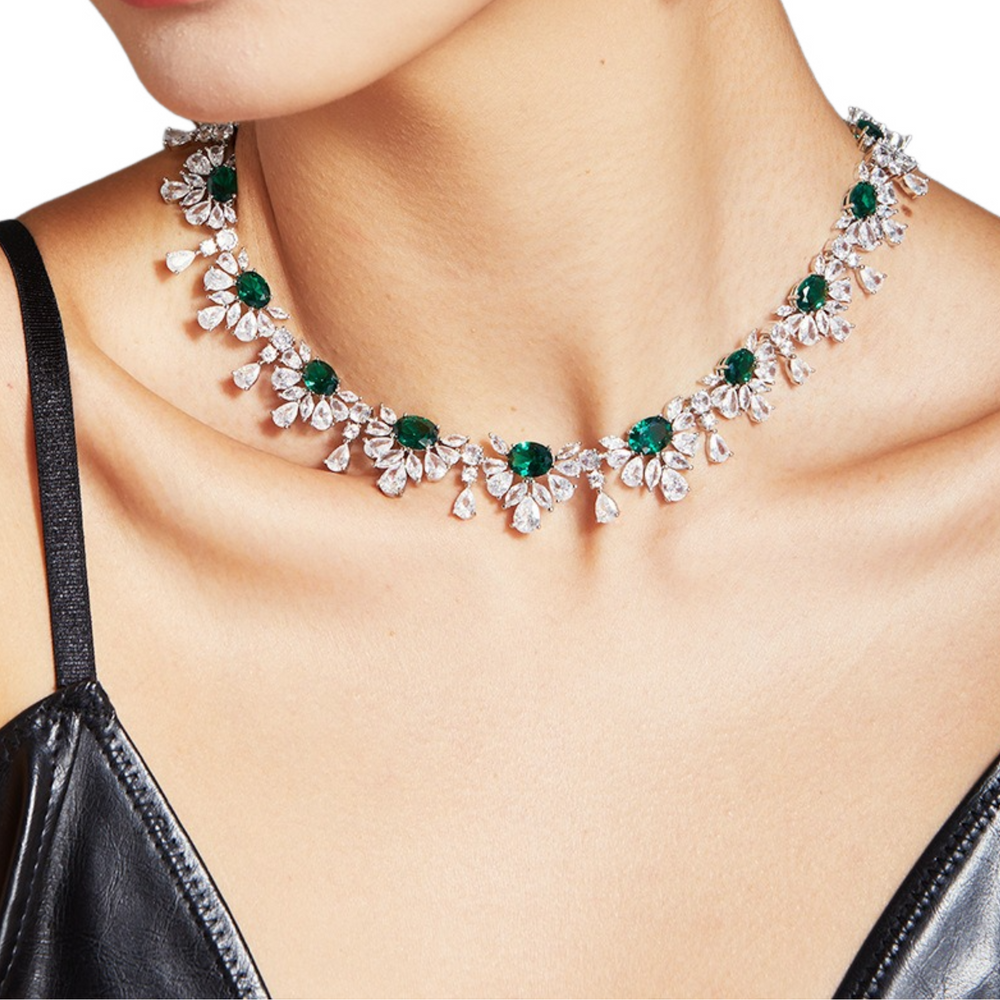 Brunhilde Emerald Green  Floral Necklace