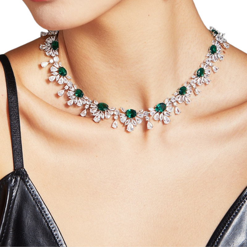 Brunhilde Emerald Green  Floral Necklace