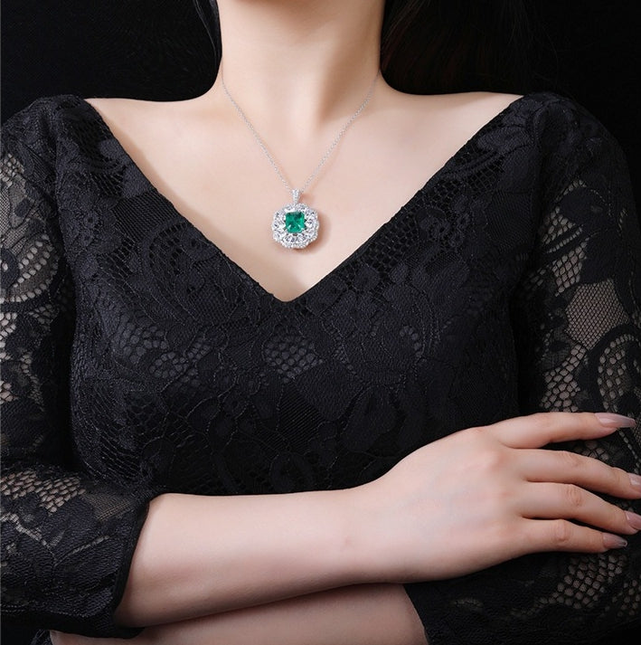 Cadence Emerald Green Cushion Necklace