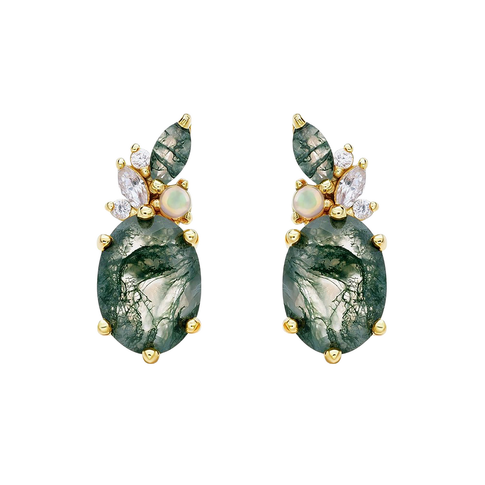 Caline Green Moss Oval Earrings