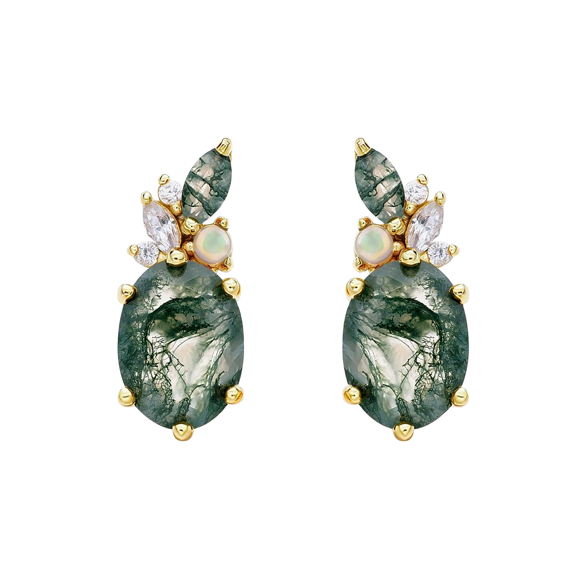 Caline Green Moss Oval Earrings