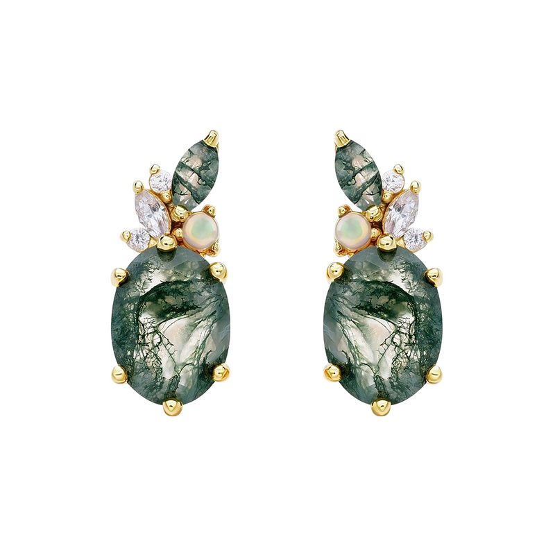 Caline Green Moss Oval Earrings