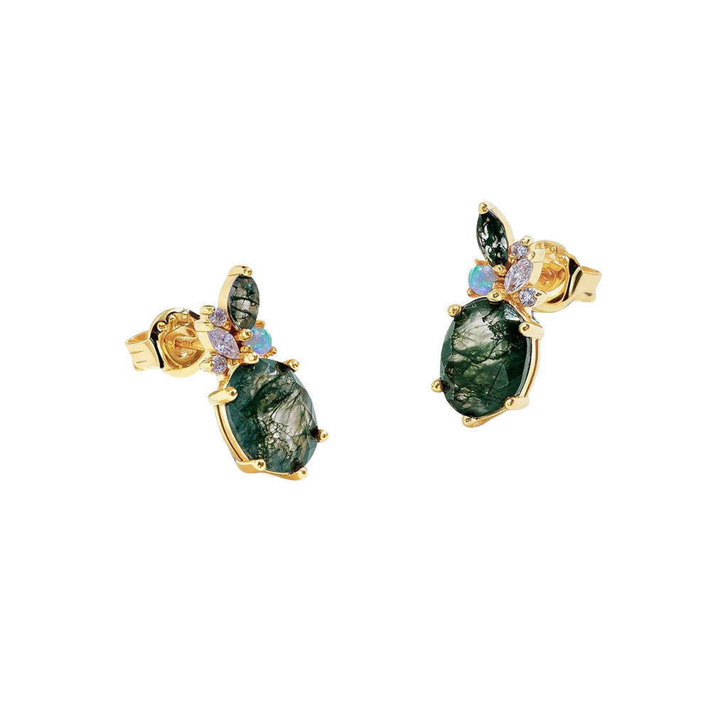 Caline Green Moss Oval Earrings