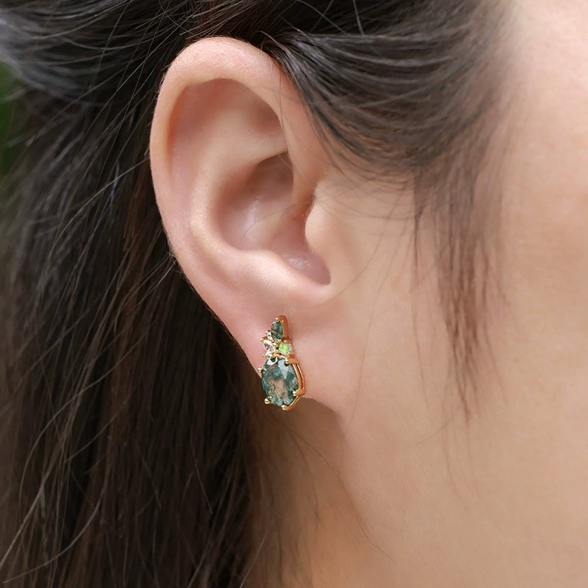Caline Green Moss Oval Earrings