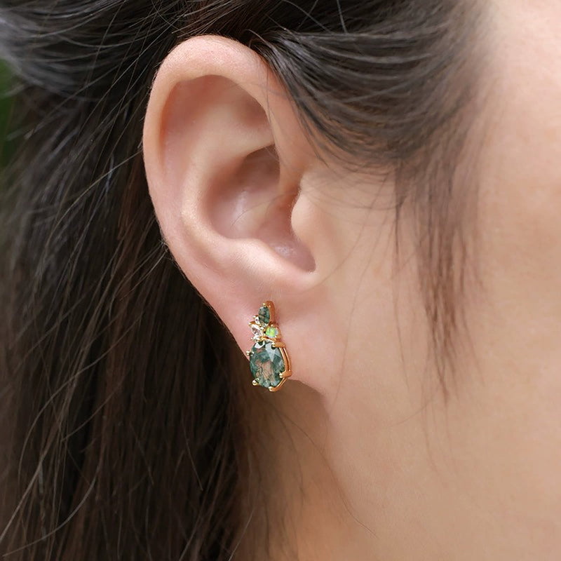 Caline Green Moss Oval Earrings