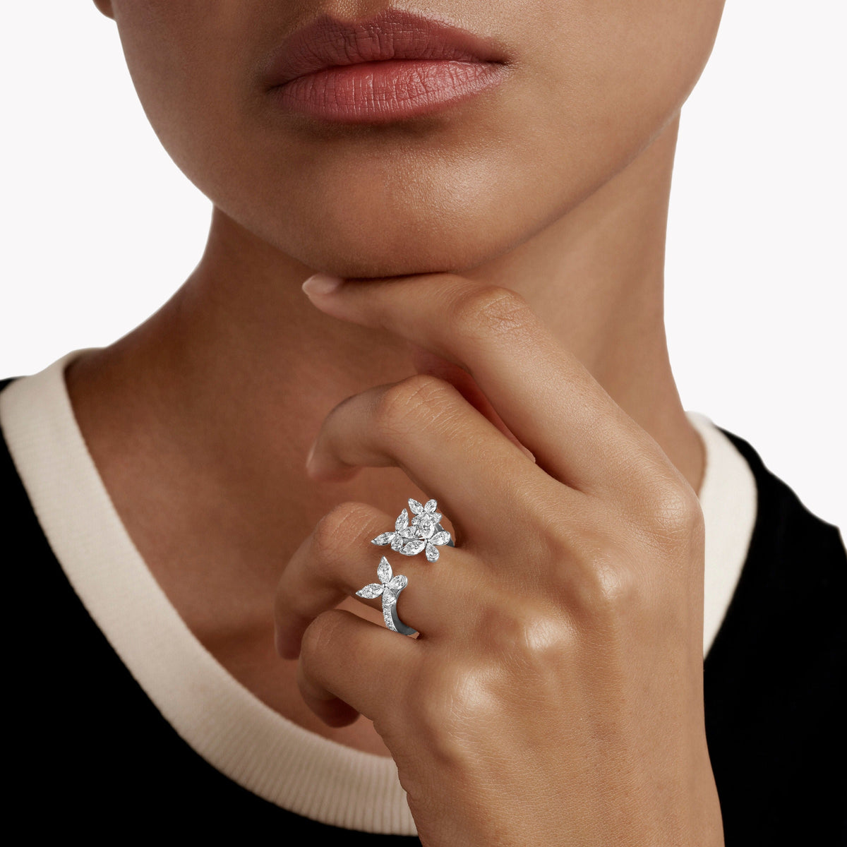 Caprice White Butterfly Open Ring