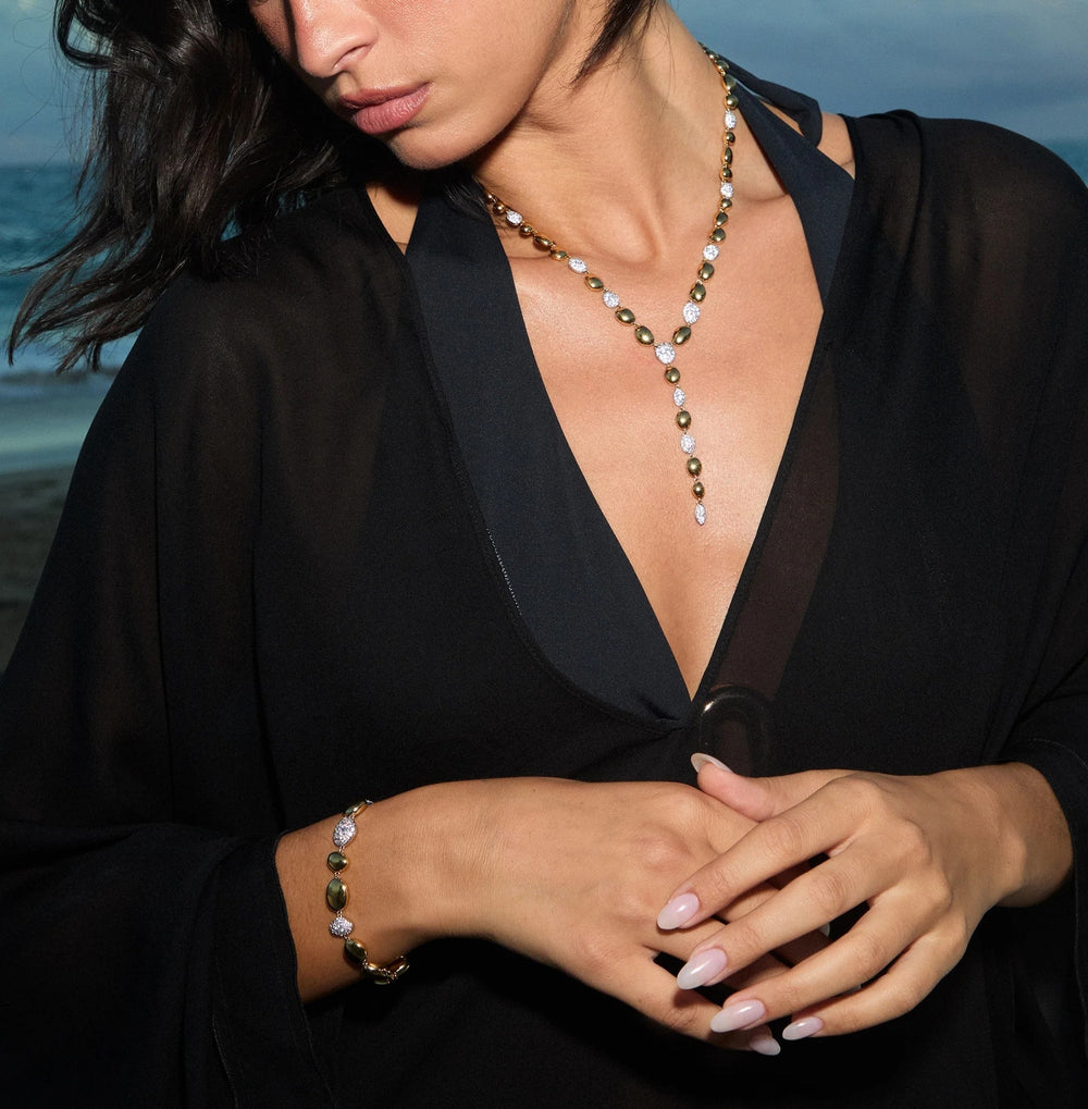 Carine 14K Gold Pebble Y Shape Necklace