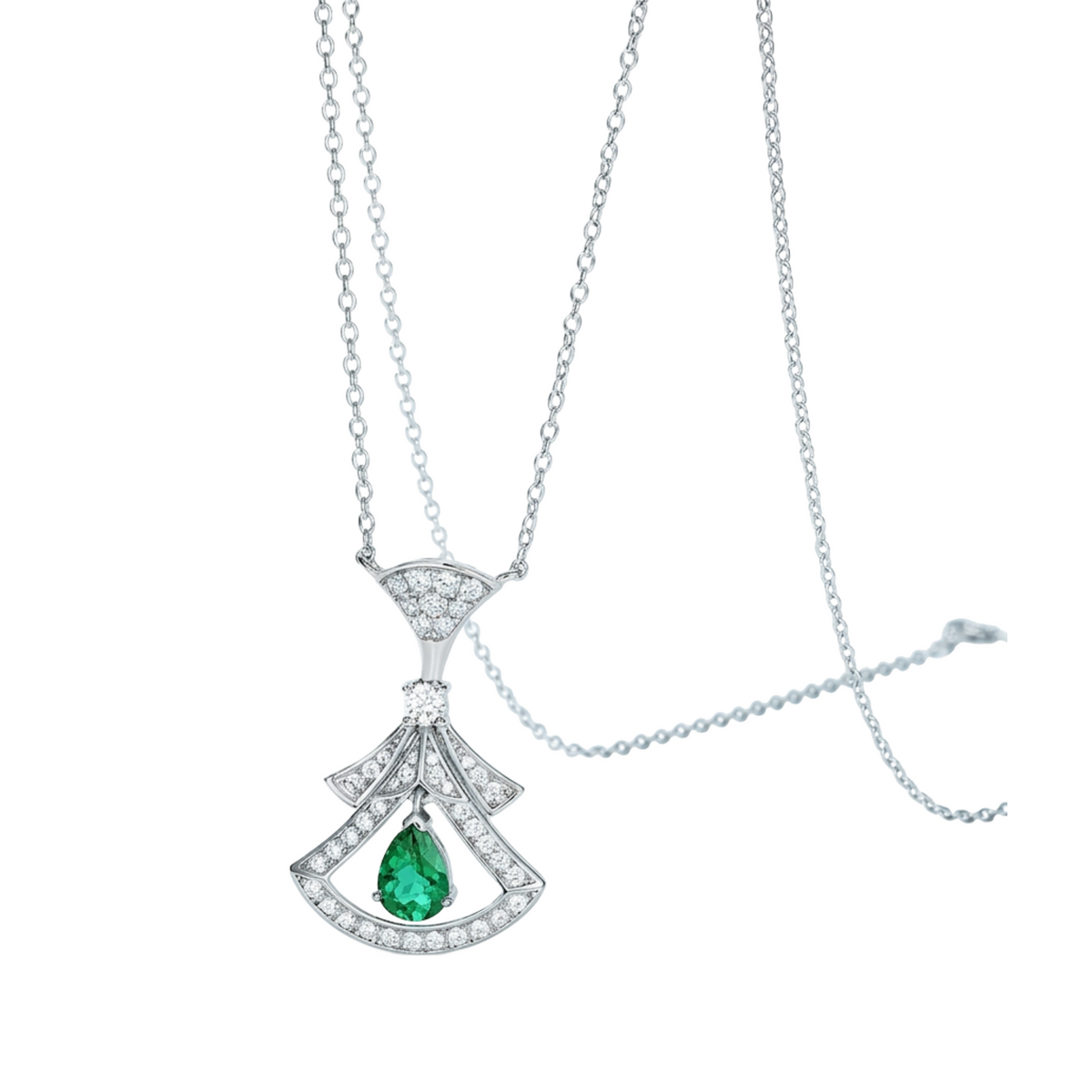 Cassandre Emerald Green Fan Necklace
