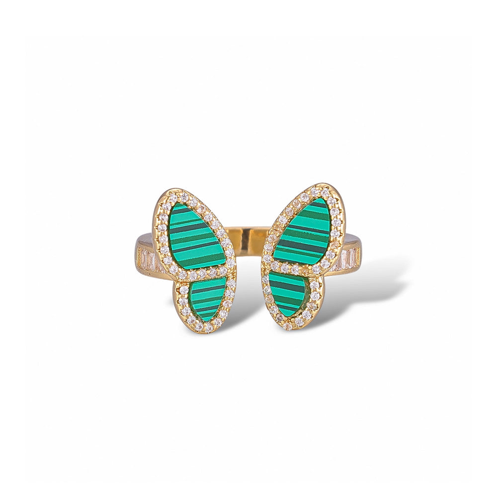Célestine Peacock Green Malachite Butterfly Open Ring