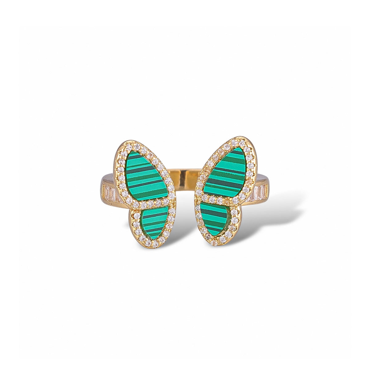 Célestine Peacock Green Malachite Butterfly Open Ring
