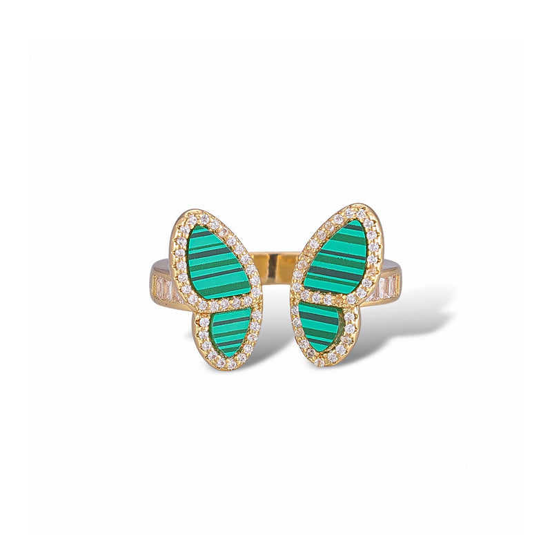 Célestine Peacock Green Malachite Butterfly Open Ring