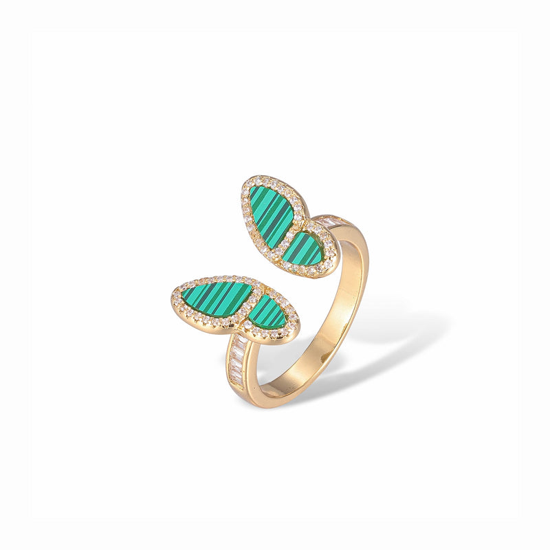 Célestine Peacock Green Malachite Butterfly Open Ring