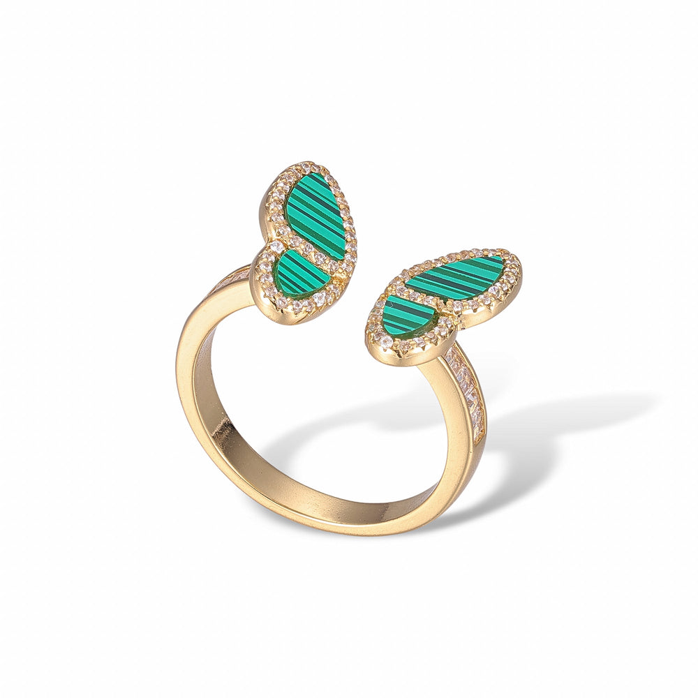 Célestine Peacock Green Malachite Butterfly Open Ring