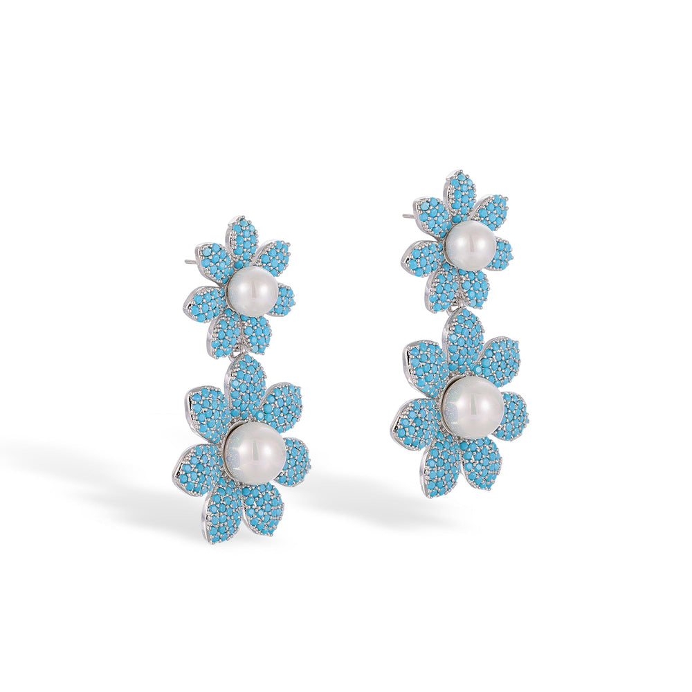 Cendrine Blue Floral Pearl Drop Earrings