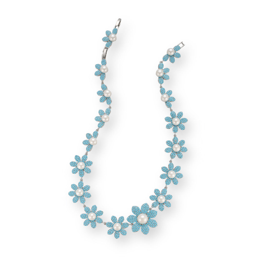 Cendrine Blue Floral Pearl Necklace