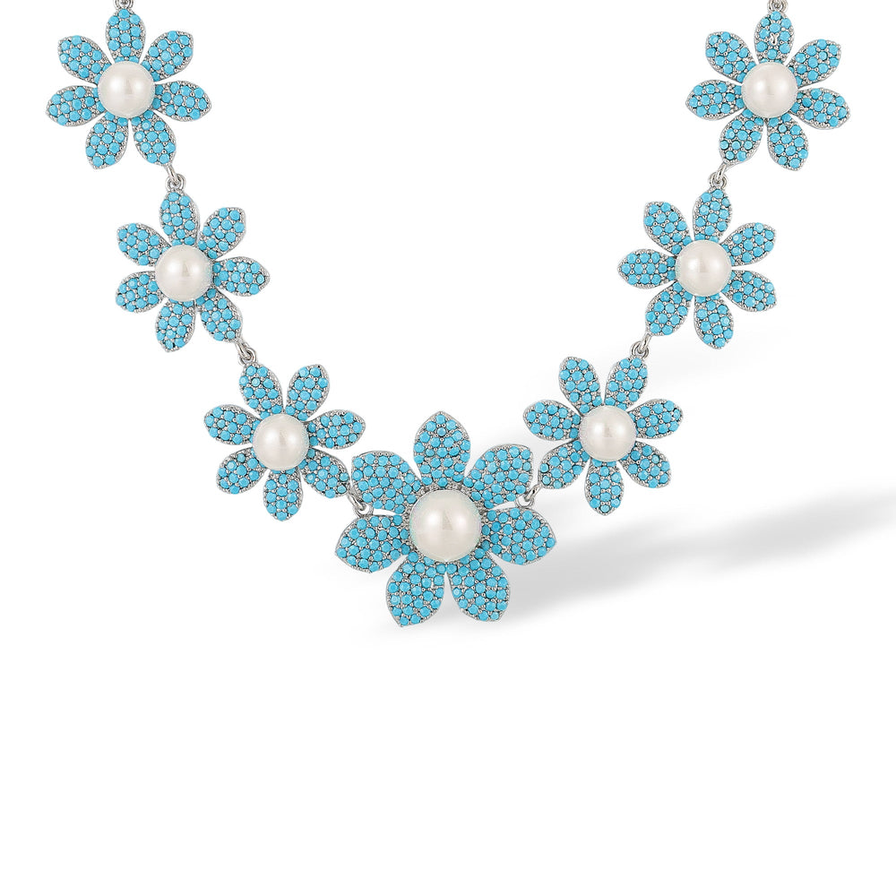 Cendrine Blue Floral Pearl Necklace