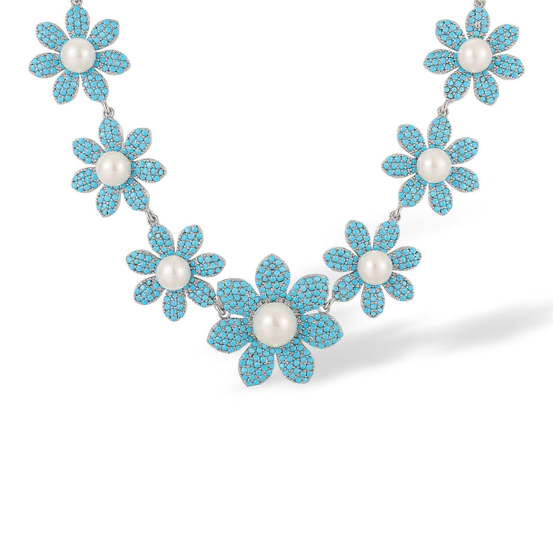 Cendrine Blue Floral Pearl Necklace