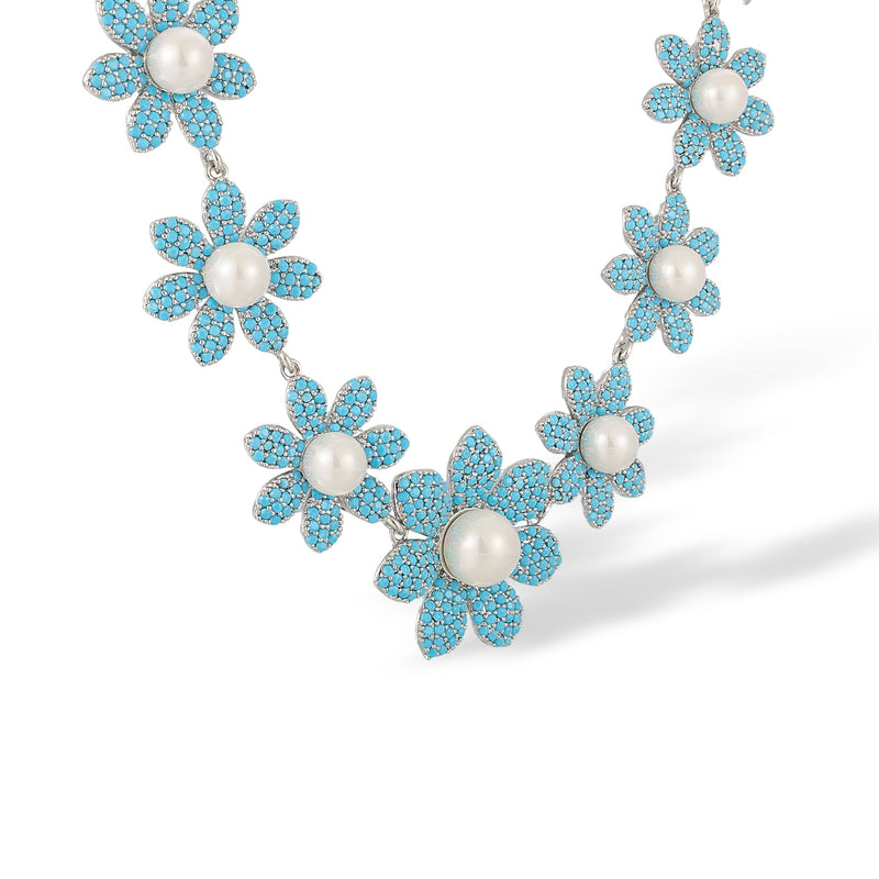 Cendrine Blue Floral Pearl Necklace