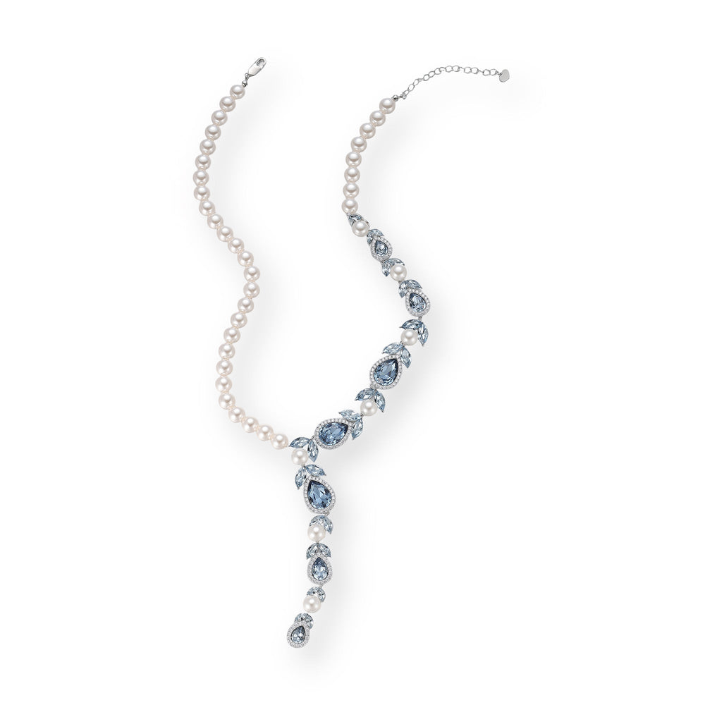 Cendrine Blue Y Shape Pearl Teardrop Necklace