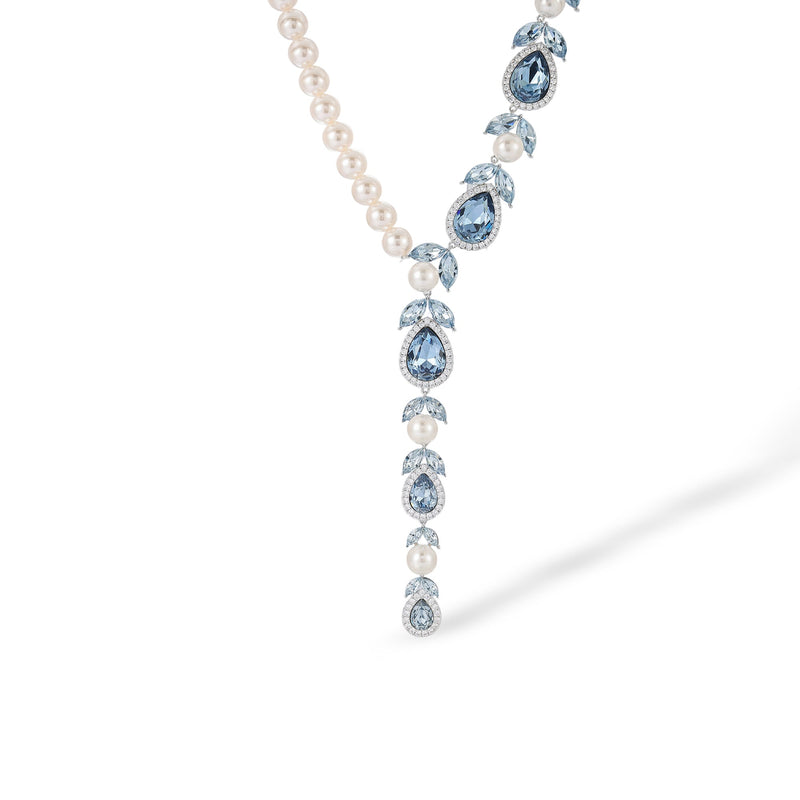 Cendrine Blue Y Shape Pearl Teardrop Necklace