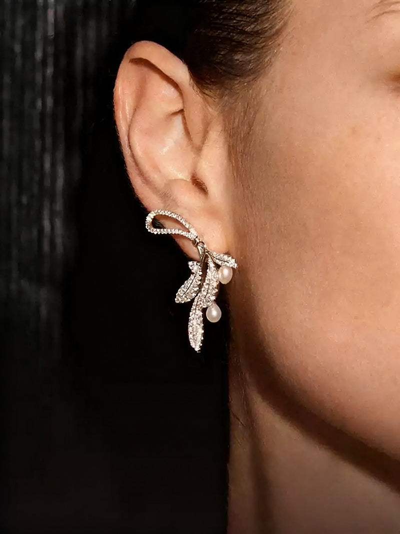 Colette White Leaf Pearl Earrings