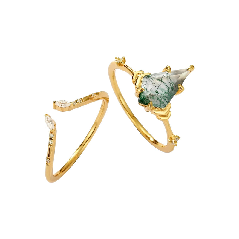 Coraline Green Moss Kite Ring Set