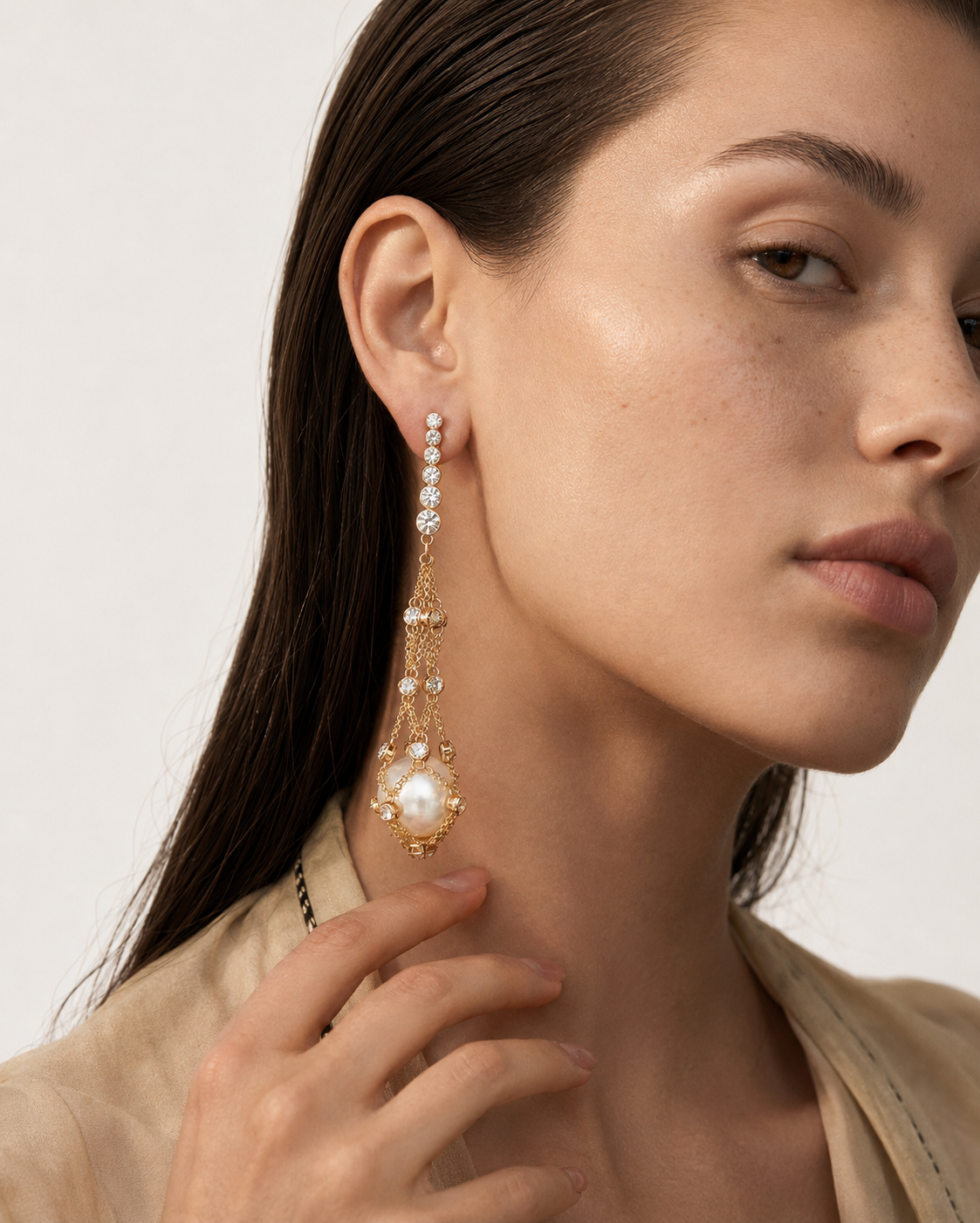 Corentine 14K Gold Pearl Cage Drop Earrings