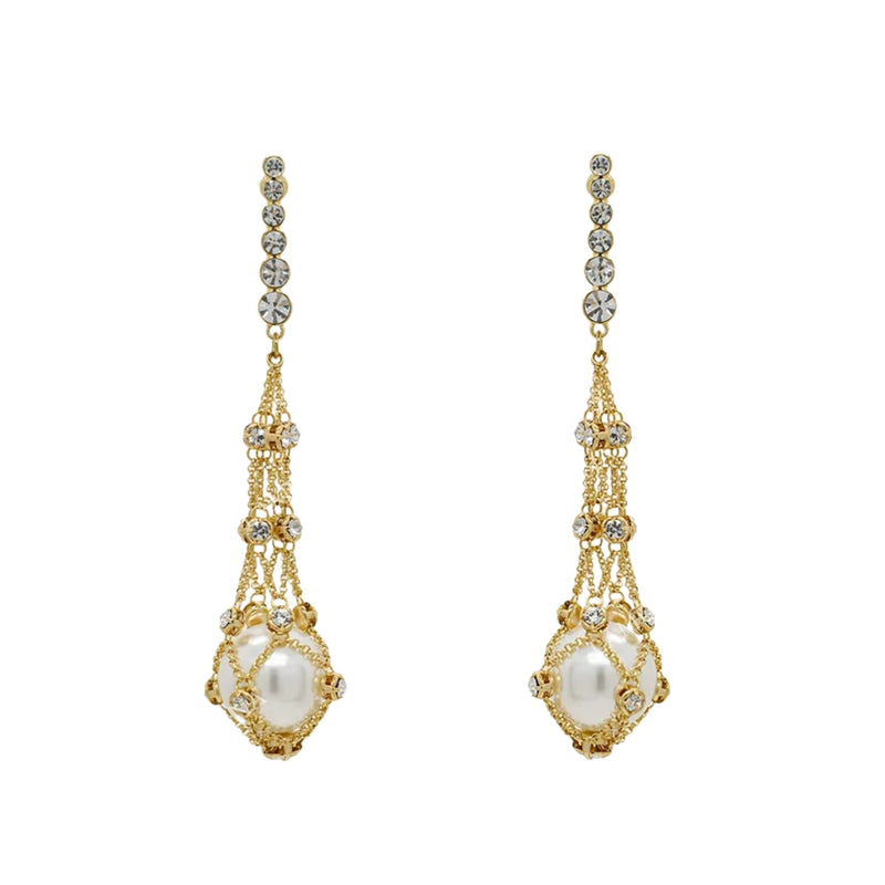 Corentine 14K Gold Pearl Cage Drop Earrings