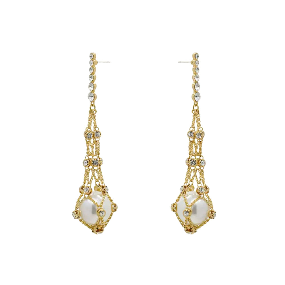 Corentine 14K Gold Pearl Cage Drop Earrings