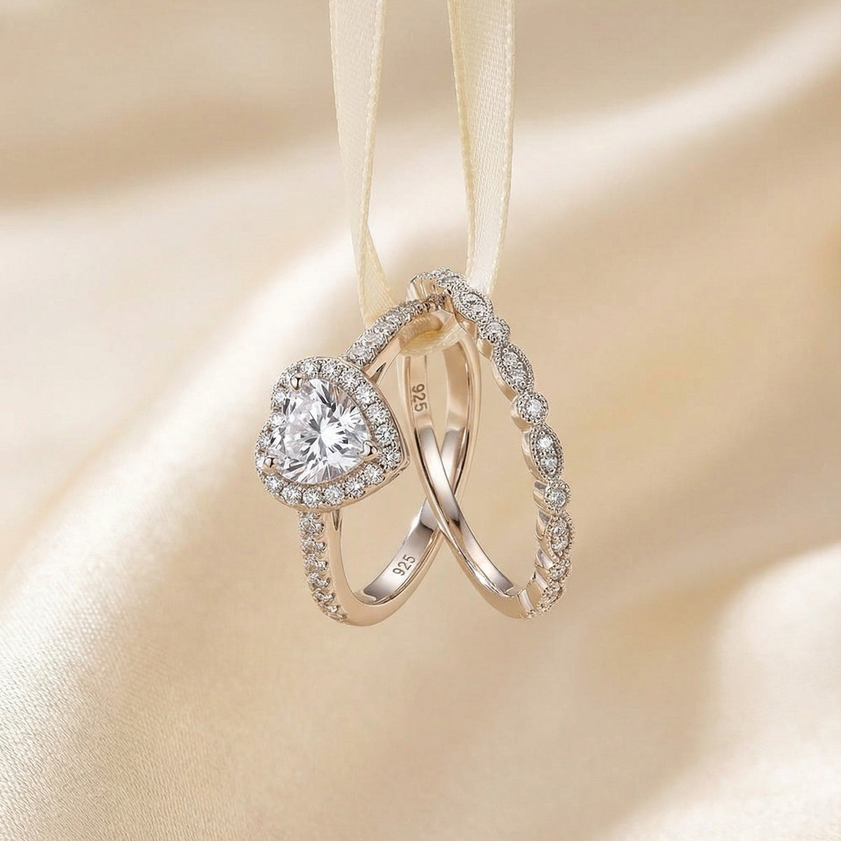 Cybèle White Heart Ring Set