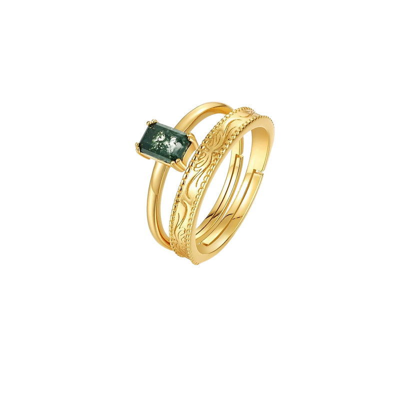 Délicia Green Moss Rectangular Open Ring Set