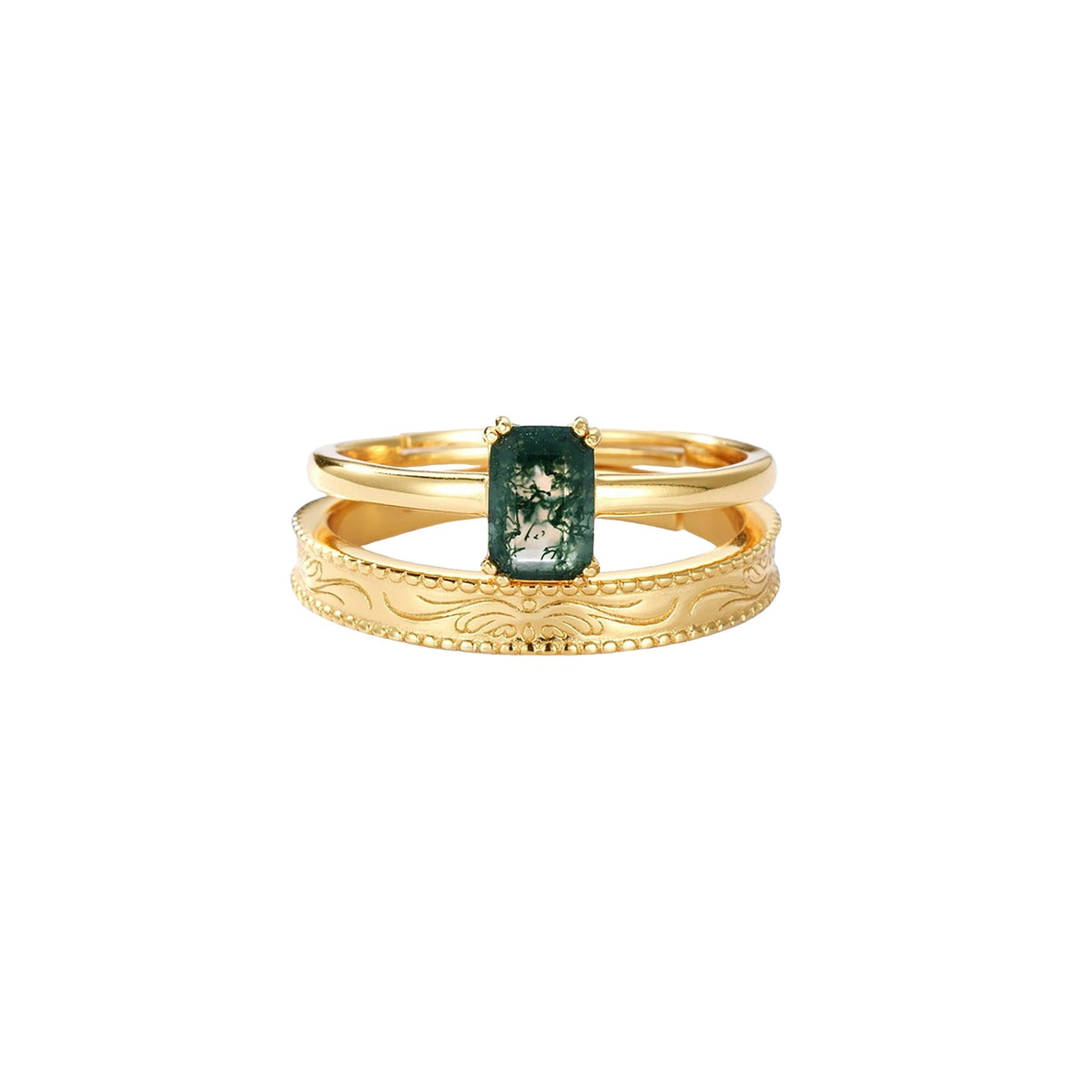 Délicia Green Moss Rectangular Open Ring Set