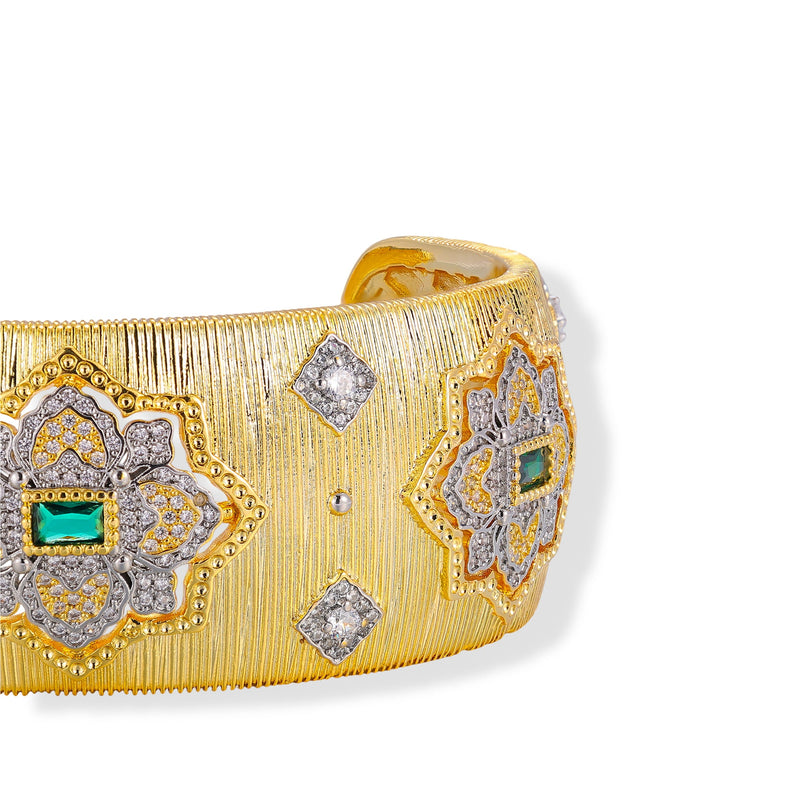 Deotlind 14K Gold Floral Rectangular Open Bangle