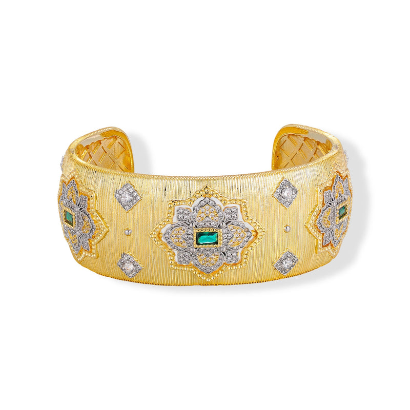 Deotlind 14K Gold Floral Rectangular Open Bangle