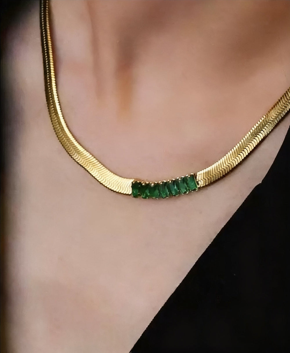 Dianthe Green Baguette Necklace