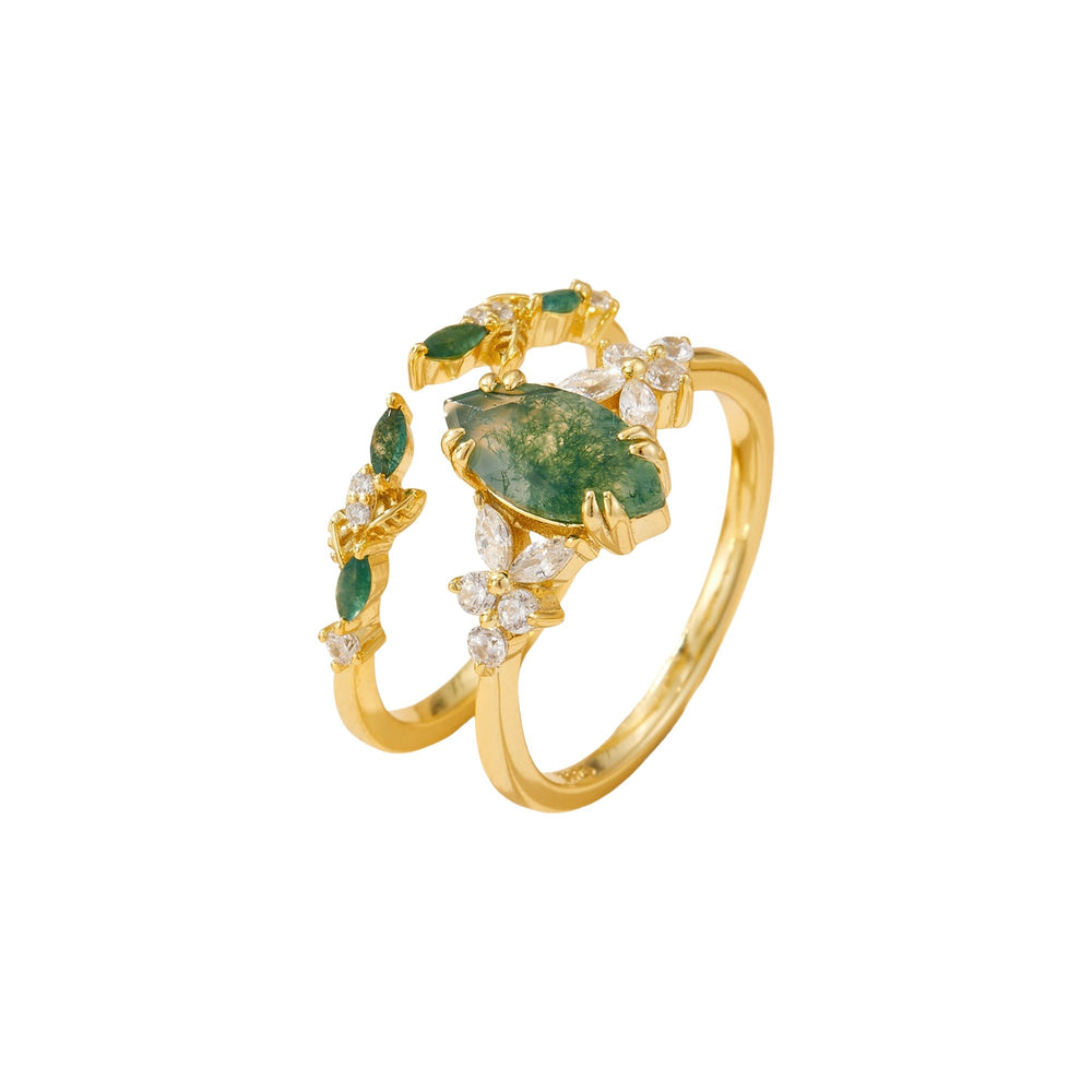 Dieudonné 14K Gold Moss Navette Ring Set