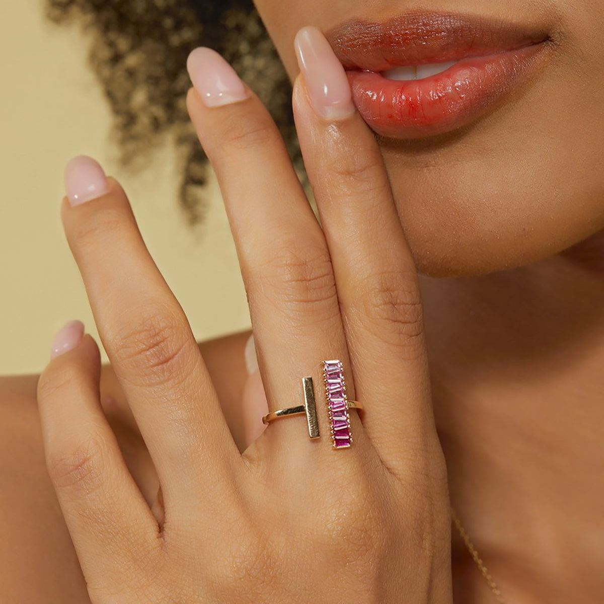 Ivonne Pink Rectangular Open Ring