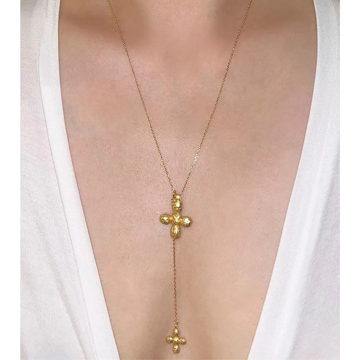Donatienne 14K Gold Cross Lariat Necklace