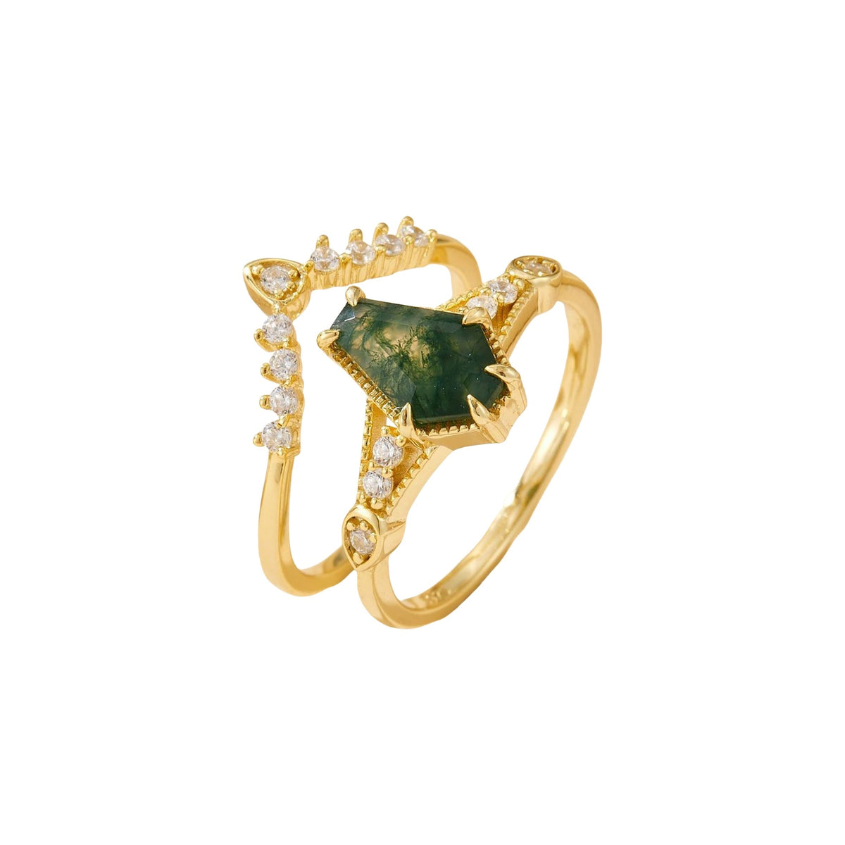 Elina 14K Green Moss Trapezoid Ring Set