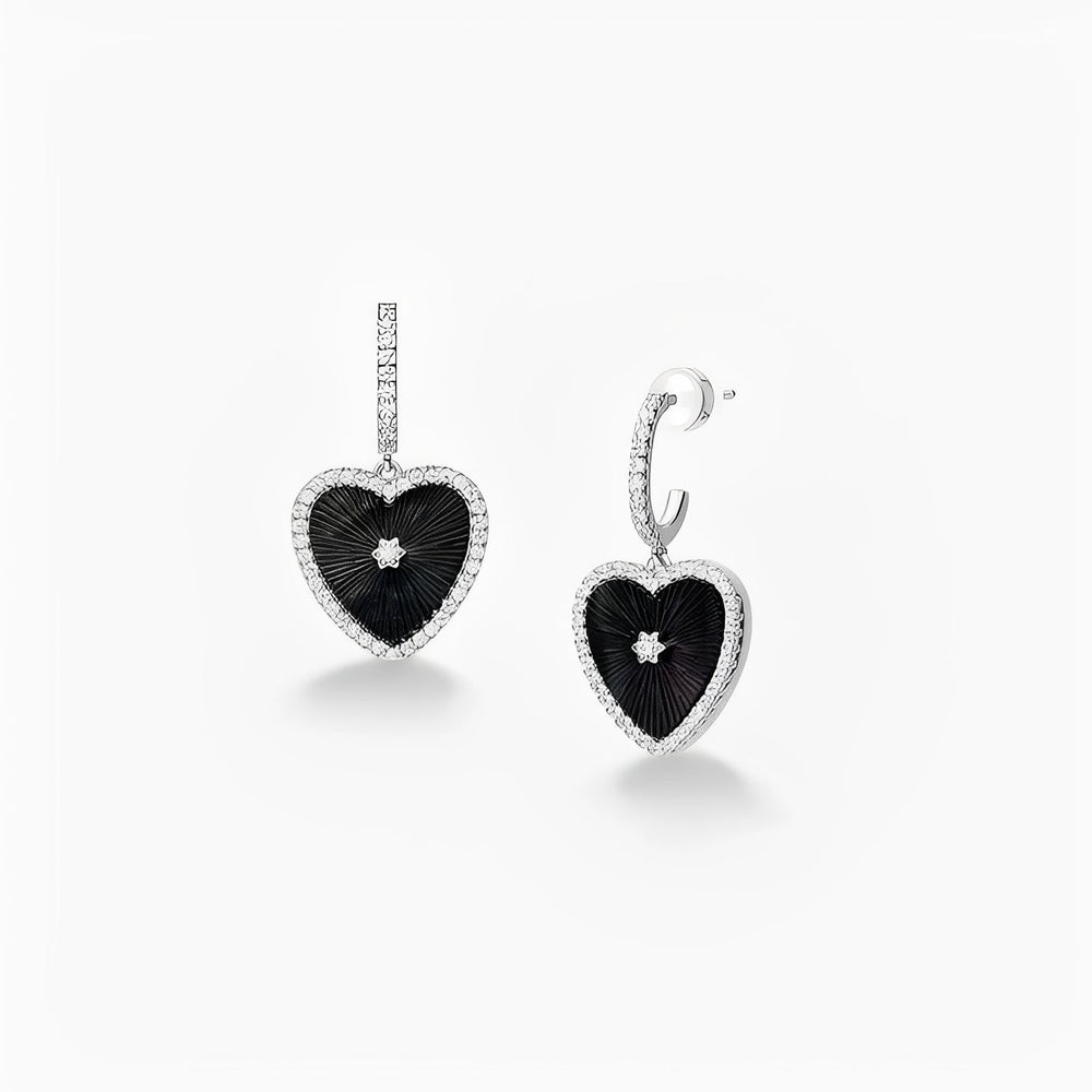 Émaillé Black Shell Heart Earrings