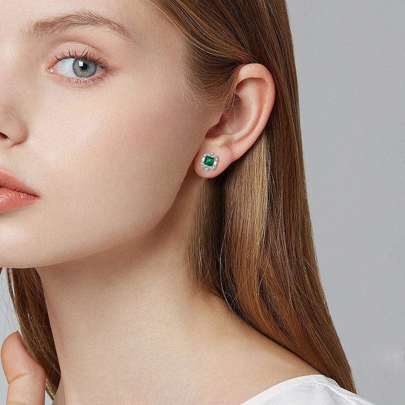 Éoleine Green Square Stud Earrings
