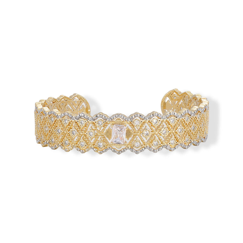 Eralind 14K Gold Filigree Rectangular Open Bangle