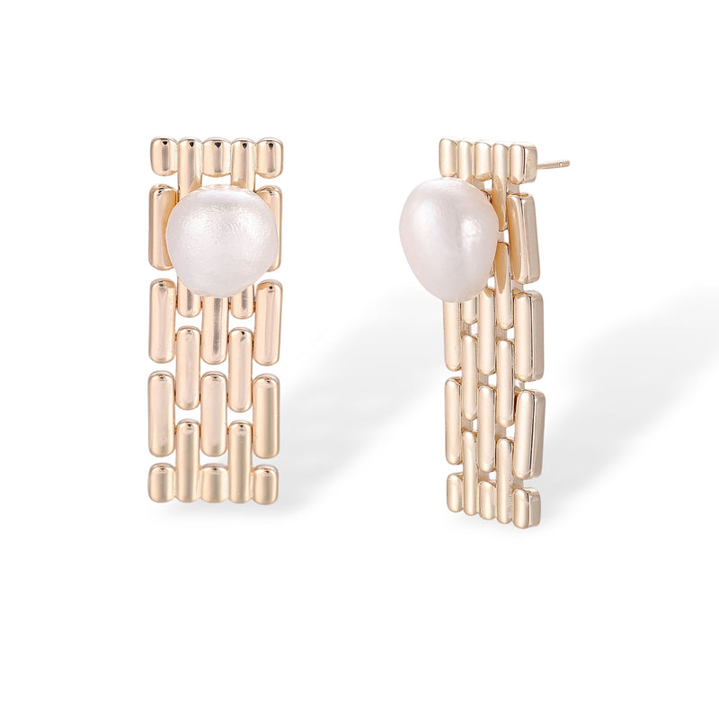 Ermentrud 14K Gold Grid Pearl Earrings