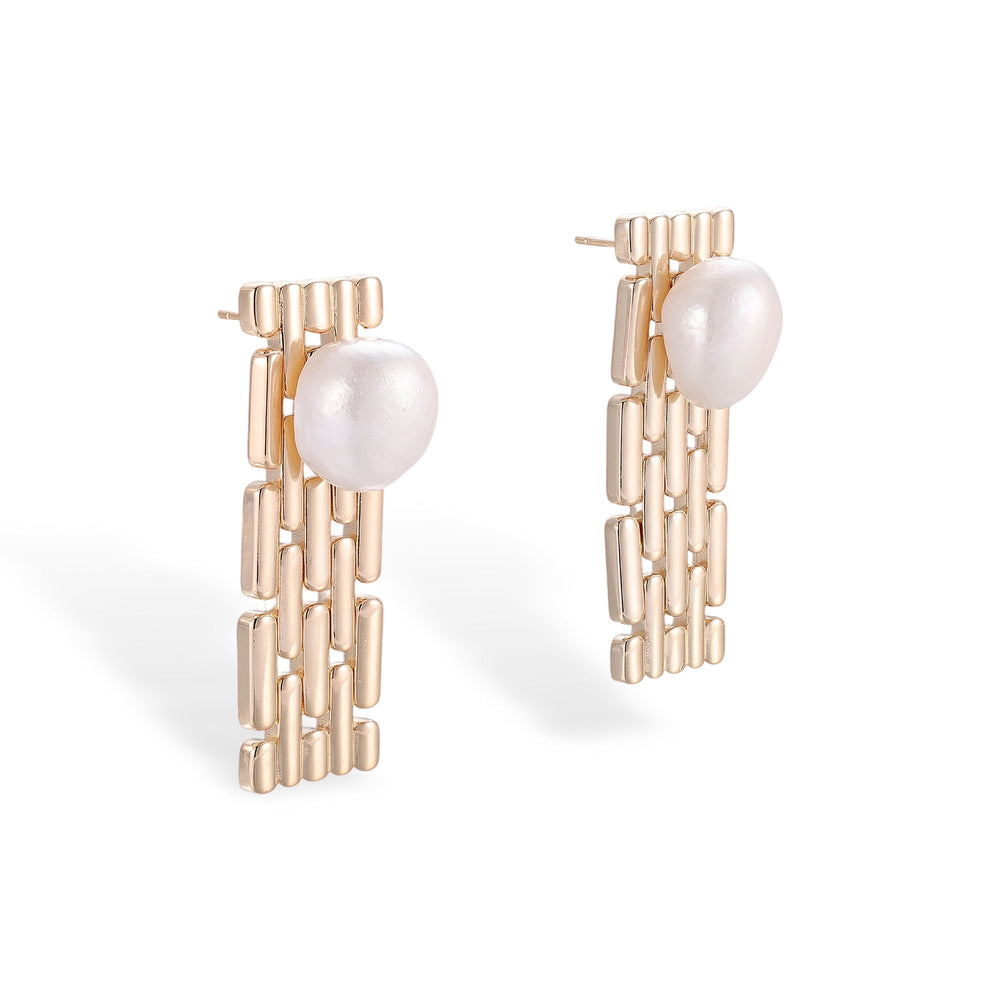 Ermentrud 14K Gold Grid Pearl Earrings