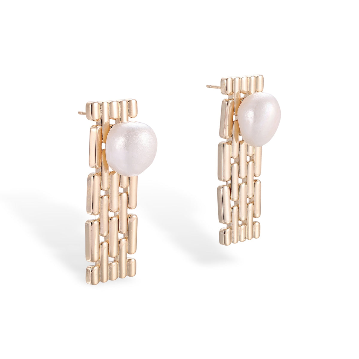 Ermentrud 14K Gold Grid Pearl Earrings