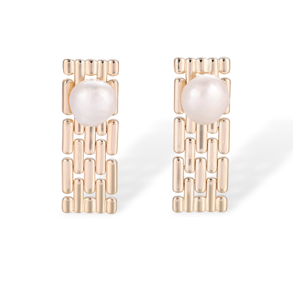 Ermentrud 14K Gold Grid Pearl Earrings