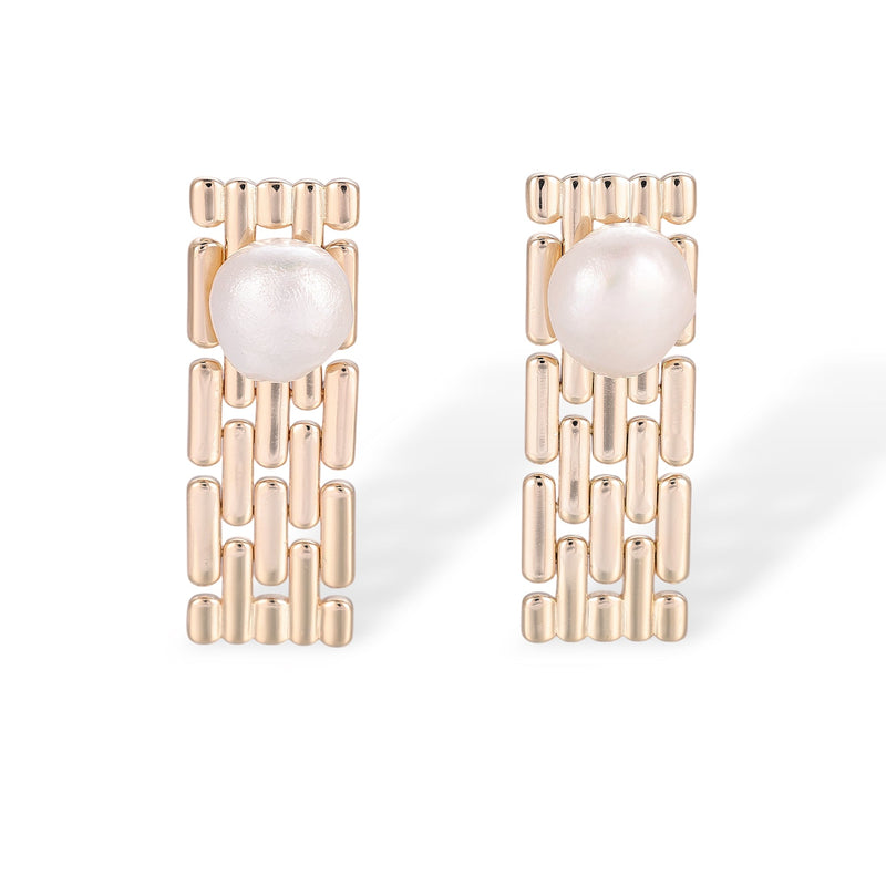 Ermentrud 14K Gold Grid Pearl Earrings