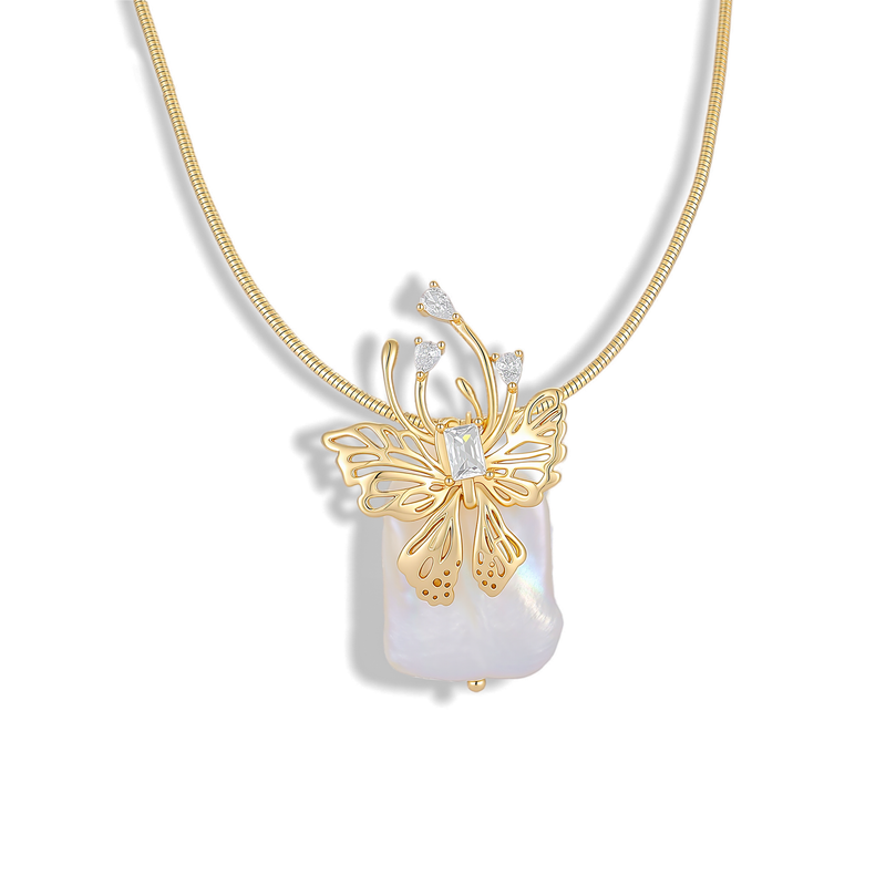 Estelle 14K Gold Butterfly Baroque Pearl Necklace