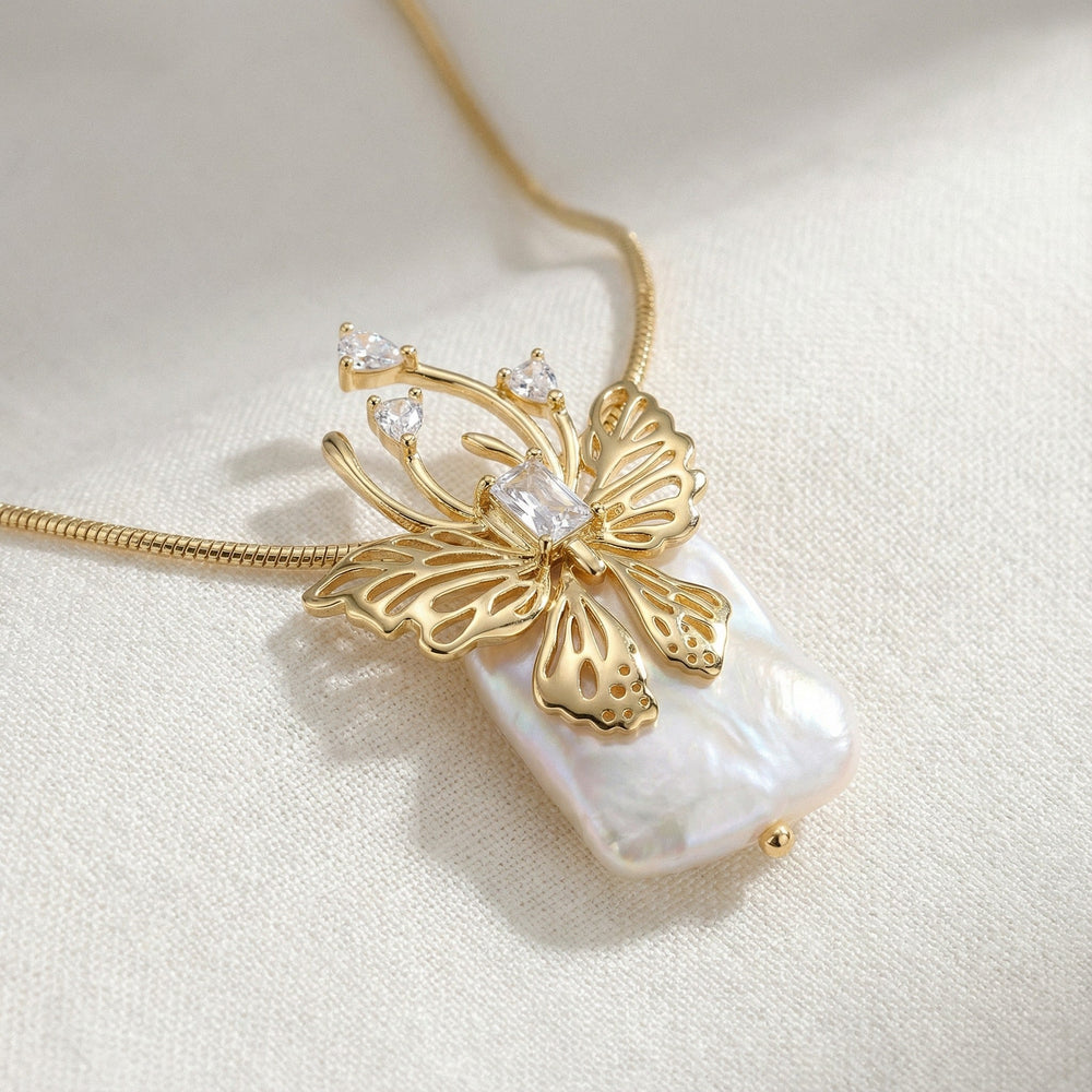 Estelle 14K Gold Butterfly Baroque Pearl Necklace