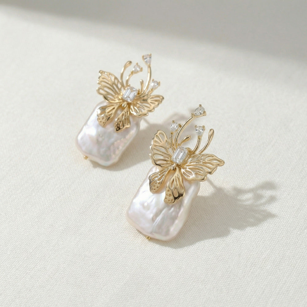 Estelle 14K Gold Butterfly Baroque Pearl Stud Earrings